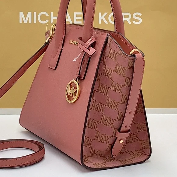 MICHAEL KORS AVRIL SMALL LEATHER TOP ZIP SATCHEL ROSE COLOR - Picture 6 of 16